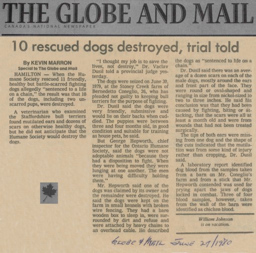 80.Jun.21 - Hamilton · Vaclav Dusil (Article, Globe and Mail, Ten Rescured Dogs Destroyed)