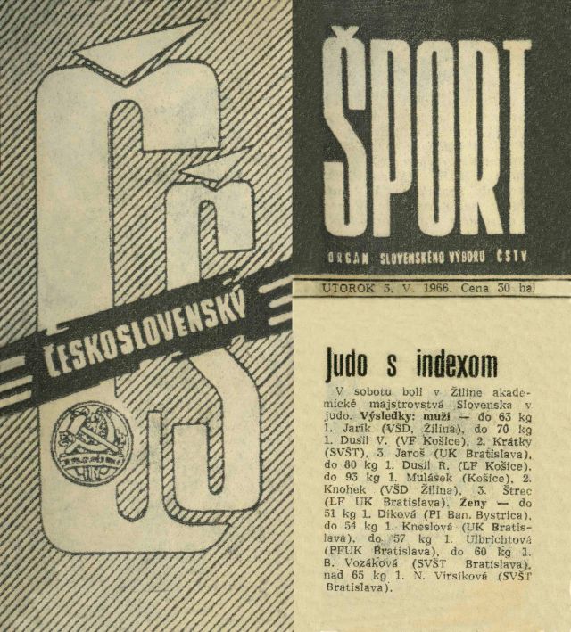 66.Jun.3 - Košice · Vaclav Dusil (judo Article, Československý Šport, Judo s indexom)