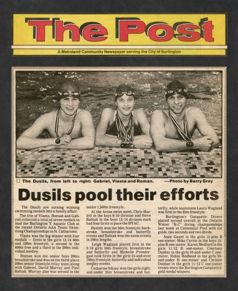 85.Apr - Burlington · Post, Dusil's Pool Their Efforts (BYAC swimming)