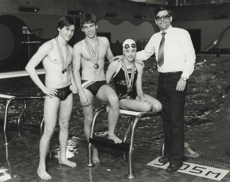 85 - Burlington · Stelco News, Gabriel, Roman, Vlasta & Karol Dusil (BYAC, AAA Championship winners, BYAC swimming)