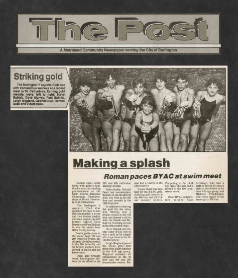 85.Feb.19 - Burlington · Post, Striking Gold, Making a Splash (BYAC swimming)